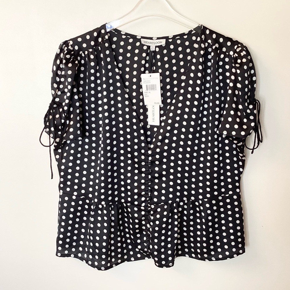 NWT Heartloom Tallie Short Sleeve Polka Dot Top - Black & White - XL - Picture 2 of 8